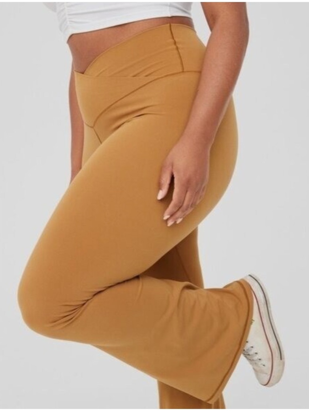 Offline by Aerie Real Me High-Waisted Crossover Flare Leggings - Camel/Mustard